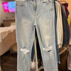 Stylish Light Blue Distressed Straight Leg Jeans